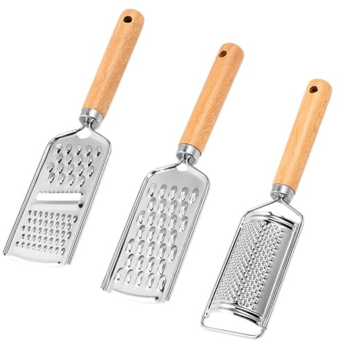 HOLIDYOYO 3stücke Teiliges Edelstahl Küchen-reibe Mit Holzgriff Multifunktionale Gemüsereibe Für Karotten Kartoffeln Und Gurken Robuste Handreibe Für Feines Und Grobes Schneiden Im Haushalt