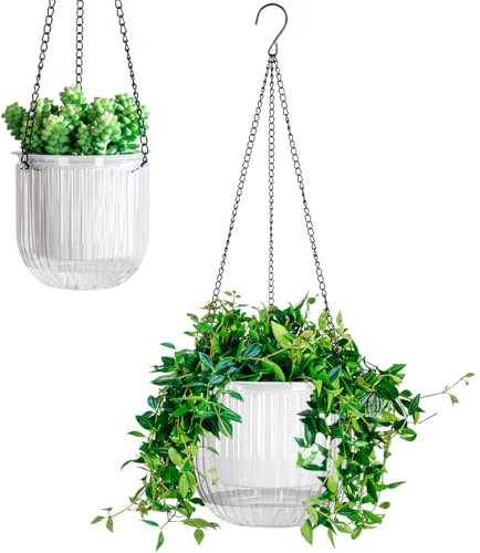 Calvalor 13.5/21cm 2er Set hängepflanzen Topf Hängeblumentöpfe aussen Hängeampel außen blumenampel hängend innen hängetopf für Pflanzen Hängetöpfe hängender blumentopf