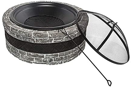 Braciere da Esterno, braciere Rotondo con griglia e braciere con Rete Anti-scintille, Extra Include attizzatoio e Copertura per Il Cortile