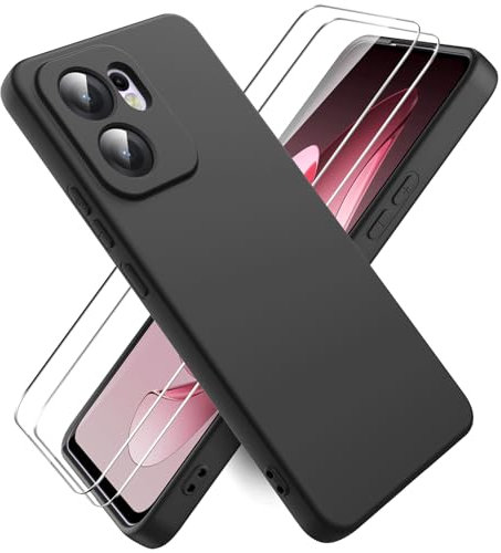 Ikziwreo Funda para OPPO Reno 13 FS 5G/OPPO Reno 13 F 5G/4G, con 2 Pack Protector de Pantalla de Vidrio Templado, Carcasa de Silicona Suave Goma Anti-choques - Negro