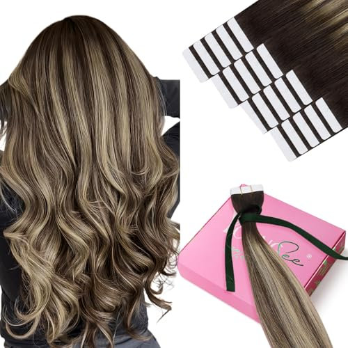 YoungSee Tape Extensions Braun Blond 50 cm Invisible Tape Extensions Echthaar Dunkelbraun Ombre Blond Tape in Extensions Nahtlos Echthaar Extensions Tape Remy Haare fur Damen 50g #4/18/4
