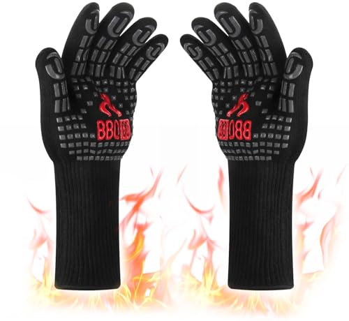 BBQ Gloves - 1472°F Extreme Heat Resistant Grill Gloves Oven Gloves, Long Wrist Protection, Non-Slip Silicone BBQ Accessories for Cooking, Baking, Grilling