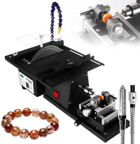 Lapidar-Tischkreissäge - Polier- und Poliermaschine für Steine - Multifunktionales Gerät zum Schneiden, Schleifen, Schnitzen, Polieren und Bohren, Schnitthöhe 4,5 cm, mit flexibler Welle + verstellb