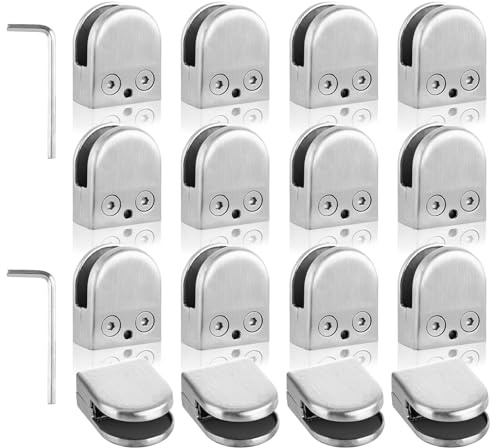 APACALI Lot de 16 pinces de balustrade en verre de 8 à 10 mm, pinces à verre en acier inoxydable, support réglable en verre à dos plat, support de clip en verre pour escalier, balustrade, main