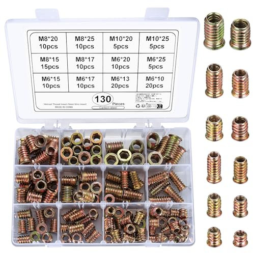 130 Pz Inserti Filettati Dado, M6 M8 M10 Boccole Filettate per Legno, Bussole Filettate, Inserto Filettato Viti a Esagono Incassato Filettati Ferramenta per Mobili in Legno