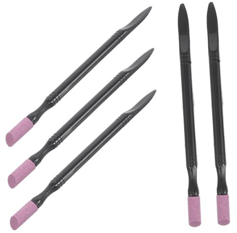 MAJORMENCH 5pcs Dual-Head Nail Buffing Tool and Cuticle Buffer Pen Set, Black Quartz Manicure Dead Skin Remover for Professional Nail Art and Home Use
