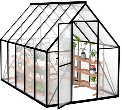 Froadp Serre en aluminium avec fondation 280 x 180 x 195 cm - Plaques creuses en polycarbonate de 4 mm - Résistant aux intempéries - Serre à tomates avec fenêtres - Pour jardin et élevage