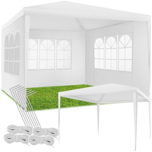 tectake® Tonnelle de Jardin Exterieur Tente de Reception 3x3m Protection UV 30+, Cadre Extra Solide en Acier époxy, Barnum Chapiteau Gazebo Pavillon de Jardin, résistant à l'eau avec Parois Amovibles