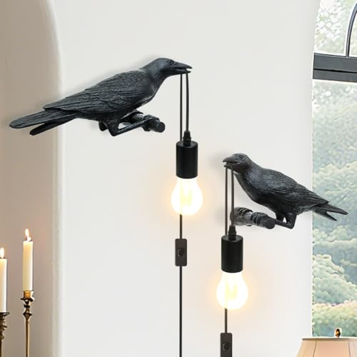 TONGNIDA Raven Lamp Gothic Wall Sconce Resin Raven Wandleuchte, Nachttisch Schlafzimmer Wohnzimmer dekorative Lampe (Packung mit zwei)