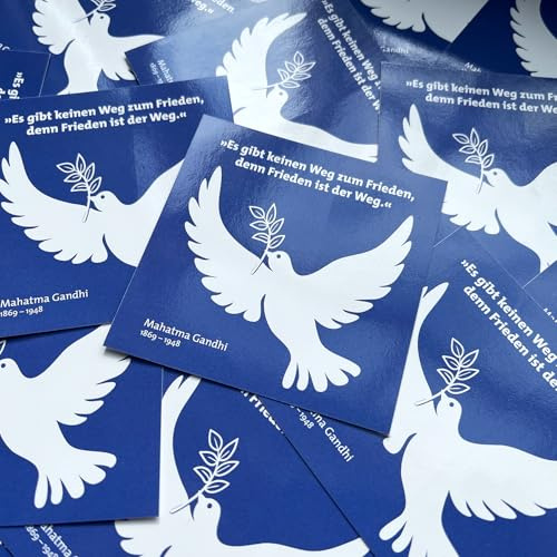 Friedenstaube Aufkleber/Sticker 25 Stück, 7,4 cm Wetterfest Frieden Peace Gandhi Taube Blau Weiß