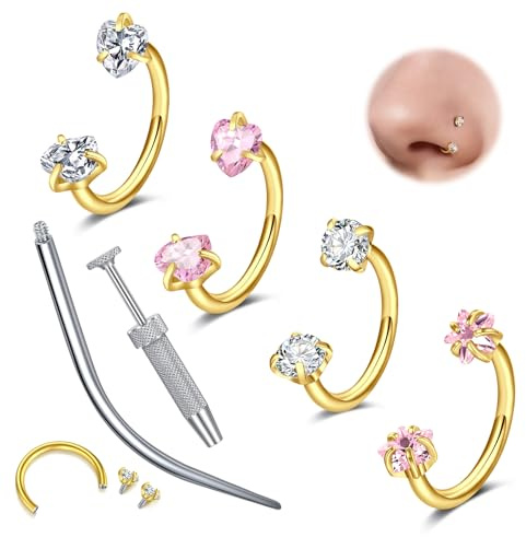 WillTen 16G 18G Septum Piercing Silber Hufeisen Piercing, 8mm Doppel Edelstein Hufeisen Nasenring Nose Ring, Edelstahl Knorpel Helix Tragus Ohrring Creolen Labret Lippenpiercing Horseshoe Schmuck