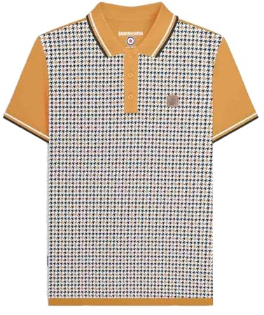 Lambretta Mens Houndstooth Short Sleeve Polo Shirt (UK, Alpha, L, Regular, Regular, Mustard)