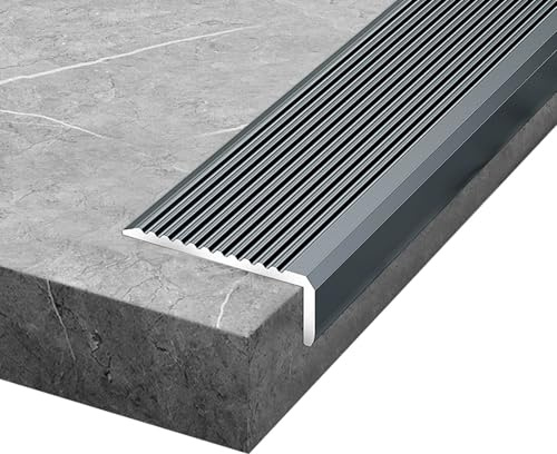90cm Silber Treppenkantenprofil Treppenprofil Winkelprofil Selbstklebende, 45x23mm geriffelter Treppenkantenschutz aus Aluminium Grau(Gray,Self-Adhesive)