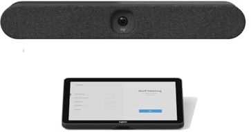 Logitech Rally Bar Huddle All-in-One Conference Camera with VESA Mount & Tap Touch Controller with CAT5e Kit – 4K UHD PTZ Camera, 4x Zoom, Speaker, 6 Mics, Oleophobic, Graphite (Renewed)