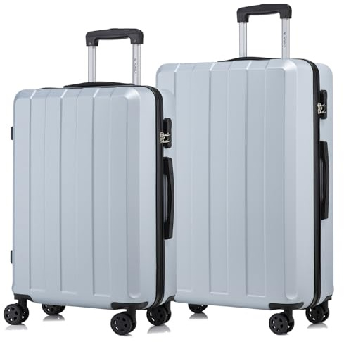 YONSLY Trolley Reisekoffer Suitcase Set, Rollkoffer Handgepäck, Kofferset, Gepäckset Hartschalenreisekoffer mit 4 Rollen 360°, Zahlenschloss, Weicher Gummigriff (2er Set, L&XL, Silber)