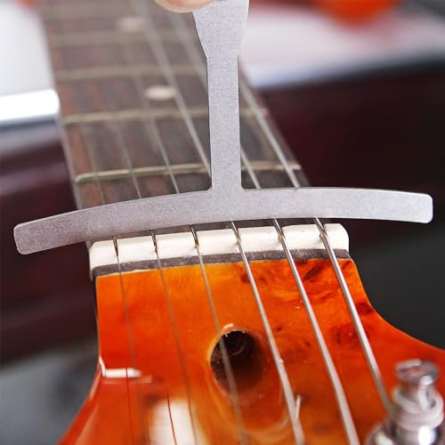Naroote 9-teiliges Edelstahl-Gitarren-Bass-Untersaiten-Radiusmessgerät, Gitarrenbauer-Werkzeugset für E-Folk-Gitarre, Bass-Setup, Reparaturwerkzeuge, Einfach zu Bedienendes Gitarren-Setup-Set für