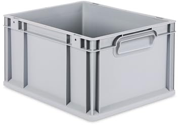 FIXKRAFT Eurobox 20L Aufbewahrungsbox ohne Deckel Stapelbar 40x30x22 cm Stapelbox Grau Kunststoff Box Aufbewahrung Plastikbox Lagerbox Kunststoffbox Plastik (ohne Griff) (40x30x22 cm, Box)