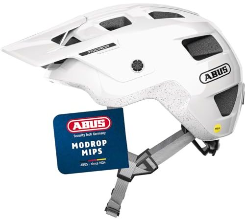 ABUS MTB-Helm MoDrop MIPS, Weiß, M | Fahrradhelm mit Mips-Aufprallschutz für Jugendliche und Erwachsene, Zoom Spin Verstellsystem, mit Zopf-Öffnung
