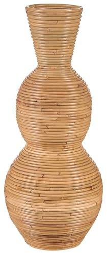 Dekovase groß Rattan naturfarben geflochten doppelbauchig 70 cm hoch Boho-Design Symi