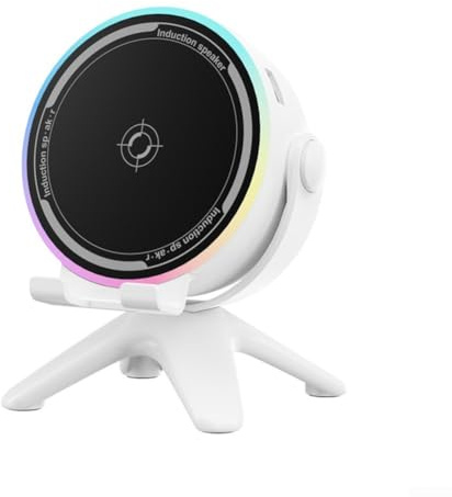 Wireless Induction Audio Speaker Phone Holder, Bluetooths Speaker with Phone Stand 360° Surround Sound Amplifiers RGB Ambient Light Cool Gadgets Birthday Gifts for Men Women Boys and Girls(White)