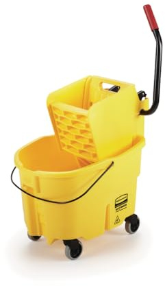 Rubbermaid Commercial Products WaveBrake 26 Qt. Side-Press Mop Bucket and Wringer Combo on Wheels, Yellow, for Professional/Industrial/Business Heavy-Duty Floor Cleaning/Mopping