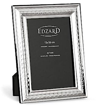 EDZARD Bilderrahmen Urbino für Foto 13 x 18 cm, edel versilbert, anlaufgeschützt, Samtrücken, mit 2 Aufhängern, Fotorahmen zum Stellen oder Hängen