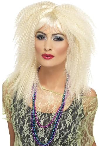 Smiffys 80er Trademark Krause Perücke, Blond, Stufig, Lang mit Pony
