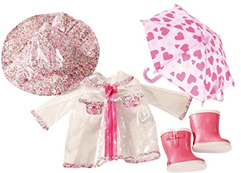 Götz 3402190 Kombination Rainy Day - Aprilwetter Puppenbekleidung Gr. XL - 5-teiliges Bekleidungs- und Zubehörset für Stehpuppen von 45-50 cm