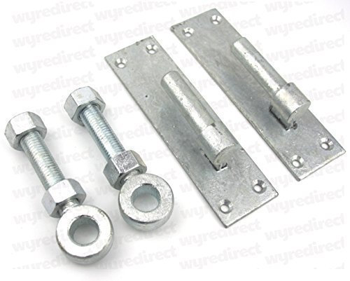 2 Galvanised Wrought Iron Gate Hinge Brackets 19mm Pin 19mm x 100mm Eye Bolts