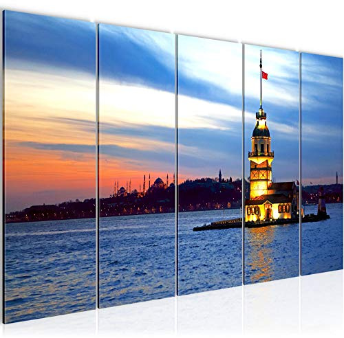 Runa Art Wandbild XXL Istanbul Türkei Wohnzimmer Schlafzimmer 200 x 80 cm Blau 5 Teilig - Made in Germany - 604155a