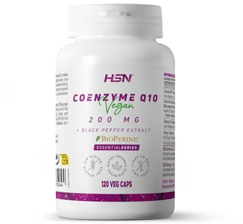 HSN Coenzima Q10 200mg + BioPerine® | 120 Cápsulas Vegetales | Ubiquinona Q10 + Extracto de Pimienta Negra | Máxima Biodisponibilidad y Absorción | No-GMO, Vegano, Sin Gluten