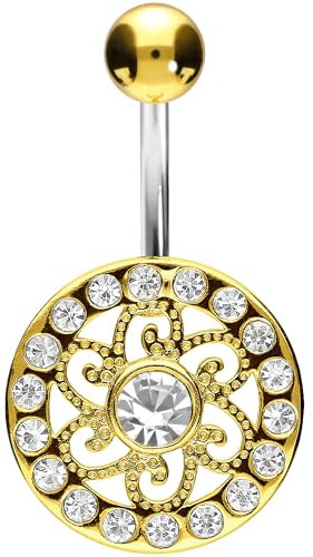 PIERCINGLINE Bauchnabelpiercing Titan Mandala 925er Silber Piercing Bananabell Banane Goldfarben