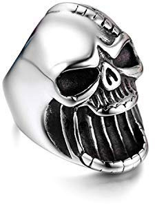 JewelryWe Schmuck Herren-Ring, Edelstahl Totenkopf Schädel Gothic Biker Flaschenöffner Ring Geschenke für Männer, Silber, Größe 54 bis 74