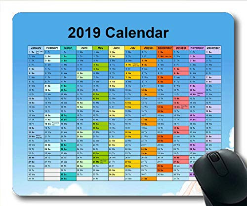 YENDOSTEEN 2019 Kalender-Mauspad schwarz, Kalendertage Gaming-Mauspads, Kalenderplaner 2019 mit Feiertagsdetails
