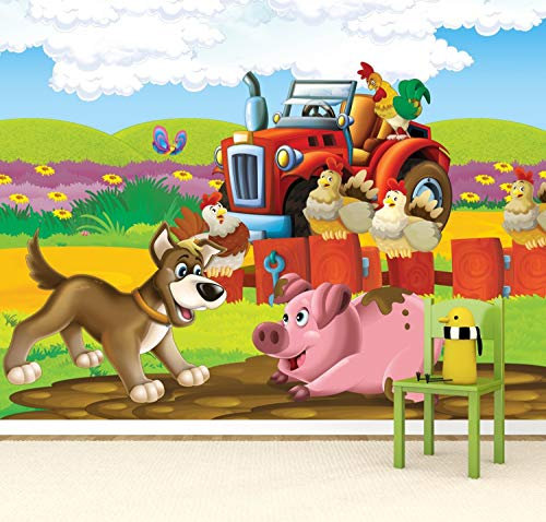 Vlies Tapete Poster Fototapete Kinderzimmer Kleiner roter Traktor Farbe color, Größe 300 x 220 cm