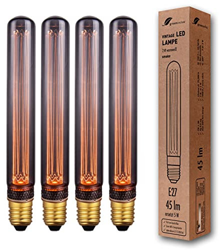 greenandco 4x Vintage Design LED Birne zur Stimmungsbeleuchtung | E27 T30 | smoke | 2W 45lm | 1800K extra warmweiß | 320° | 230V | flimmerfrei | nicht dimmbar | Edison Glühbirne