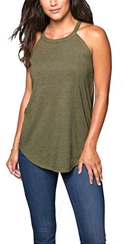Opna Rocker Tanktops für Damen, Workout-Tank-Tops, hoher Halsausschnitt, Neckholder-Tops für Damen, Militär Green Frost, Mittel
