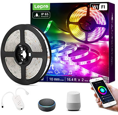 Lepro Smart LED Strip 5M Outdoor, RGB Dimmbar 150 LEDs, Smart LED Streifen Wifi, Wlan LED Band IP65 Wasserdicht, Superhell Selbstklebend Lichtband, Lichterkette Kompatibel mit Alexa, Google Home