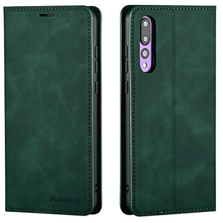 QLTYPRI Hülle für Huawei P30, Premium Dünne Ledertasche Handyhülle mit Kartenfach Ständer Flip Schutzhülle Kompatibel mit Huawei P30 - Grün