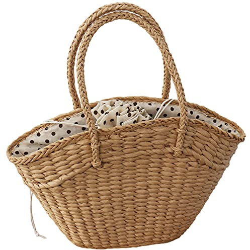 rismart Sac fourre de Plage, Sac à mains Paille Femme Panier Kaki