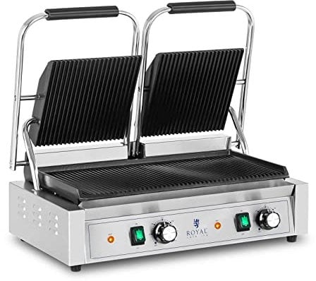Royal Catering Parrilla de Contacto Grill RCPKG-3600-R (Potencia: 3.600 W, Superfice ondulada, Rango de temperatura: 50-300 °C)