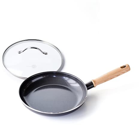 GREENCHEF Pfanne Bratpfanne Induktion Keramik Beschichtet, Toxinfreies Kochen, Ofen- und Spülmaschinengeeignet mit Universal Glasdeckel für Bratpfanne und Kochtopf mit Edelstahl Griff - 24 cm, Grau