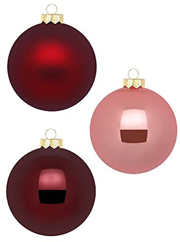 Inge Glas Weihnachtskugeln 10cm in Karton-Box | 6 XL Christbaumkugeln groß | Kugeln aus Glas (Vintage Rose | Bordeaux Altrosa)