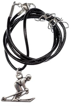 Miniblings Skifahrer Kette Halskette Winter Alpen Wintersport Ski Schnee - Handmade Modeschmuck - Lederkette Leder