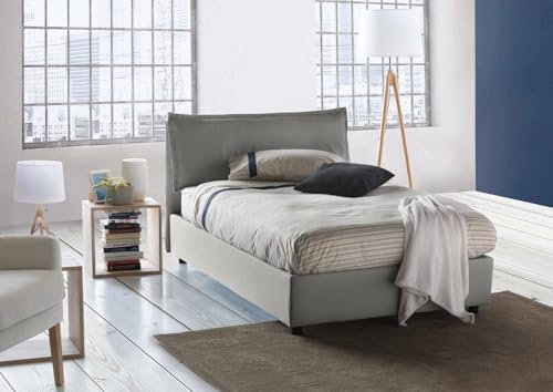 Talamo Italia - Doppelbett Claudia, Bettkasten mit Stoffbezug, 100 % Made in Italy, Öffnung vorne, geeignet für Matratzen 120 x 200 cm, Grau