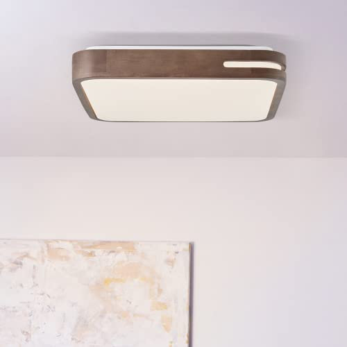 Lightbox LED Wand- & Deckenlampe mit 3-Stufen-Dimmer & dunkelbraunem Holz Rahmen vom Kautschukbaum & warmweißer Lichtfarbe (3000 K) | 40 x 40 cm | 24 W | 2100 lm | aus/Kunststoff/Metall/Holz