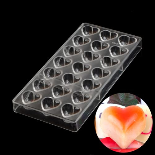 HAPYLY 21 Gitter Herzform Schokoladenform PC Polycarbonat Schokoladenherstellung Form (Herzform), klar