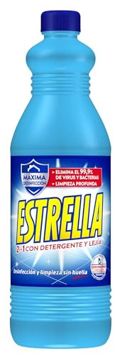 Estrella 2 en 1 Lejía con Detergente Azul, Desinfección y limpieza sin huella para el hogar - 1,43 litros