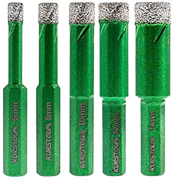 KURSTOL Forets Diamant pour Carrelage - 5pcs 6/8/10/12/14mm Scie Cloche avec Tige Hexagonale pour Carrelage Céramique Porcelaine Marbre Granit