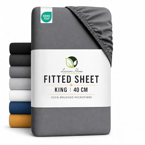 Lazzaro King Size Fitted Sheets Extra Deep Pocket 40 cm (16 inches) Elastic Bed Sheets - Premium Brushed Microfiber Fitted Sheets King Size - Ultrasoft Hypoallergenic Fade Resistant